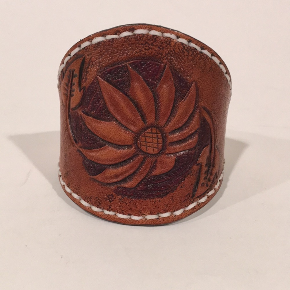 Boho Western Floral Tooled Leather Cuff Bracelet